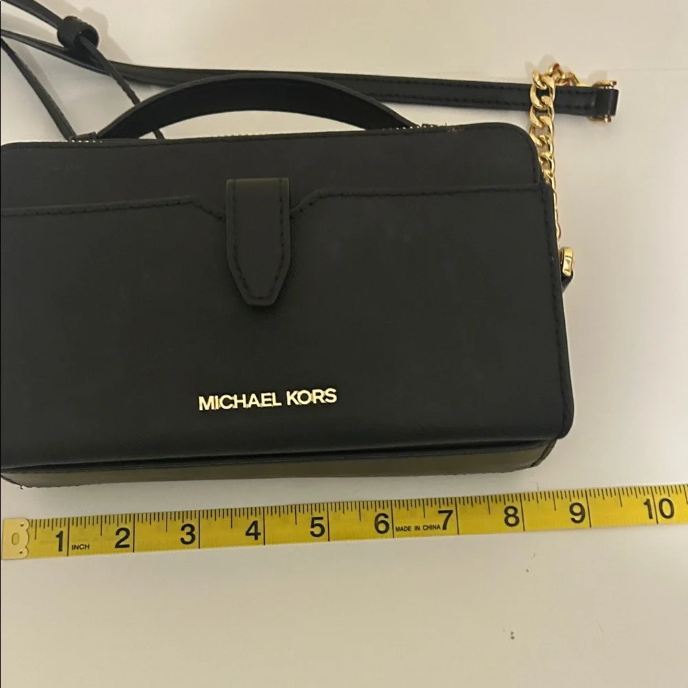 Michael Kors Black Leather Crossbody with Gold Hardware - Picture 8 of 10